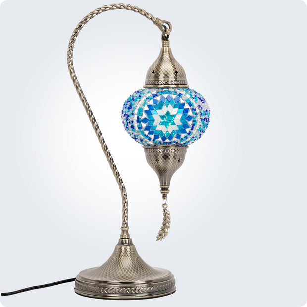 Turkish Moroccan Mosaic Table Lamp - 3 Color Options Swan Neck, 19" | Yarra-Decor