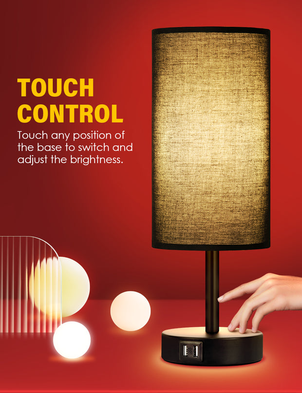 Bedside Lamps with USB Port - 3 Way Dimmable Touch Control Table Lamp (Single) | Yarra-Decor