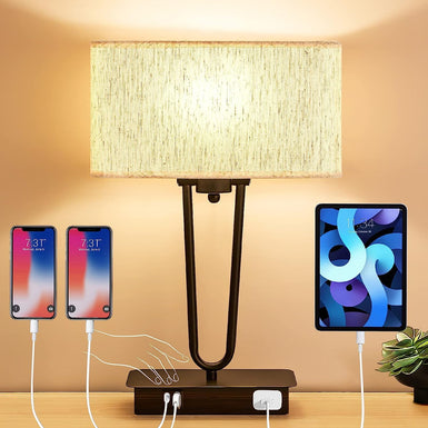 Touch Control Bedside Table Lamp with USB A+C Charging Ports & AC Outlet, 3-Way Dimmable Desk Lamp with Fabric Shade | Yarra-Decor