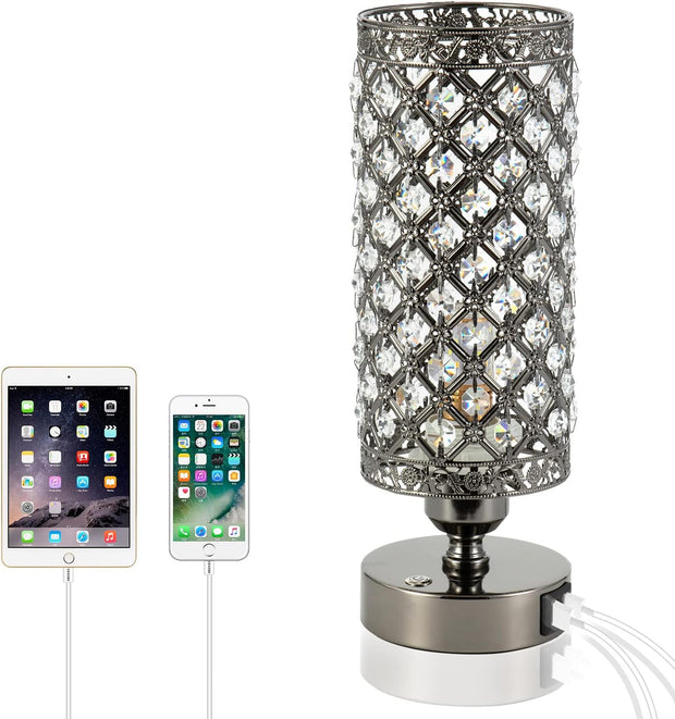 Crystal Bedside Table Lamp - 3 Color Options Lamps USB Nightstand Lamp | Yarra-Decor