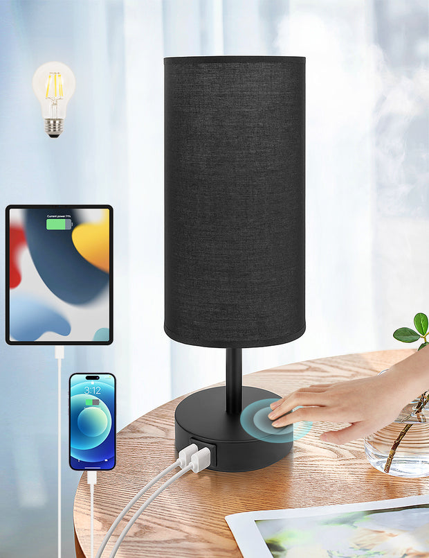 Bedside Lamps with USB Port - 3 Way Dimmable Touch Control Table Lamp (Single) | Yarra-Decor