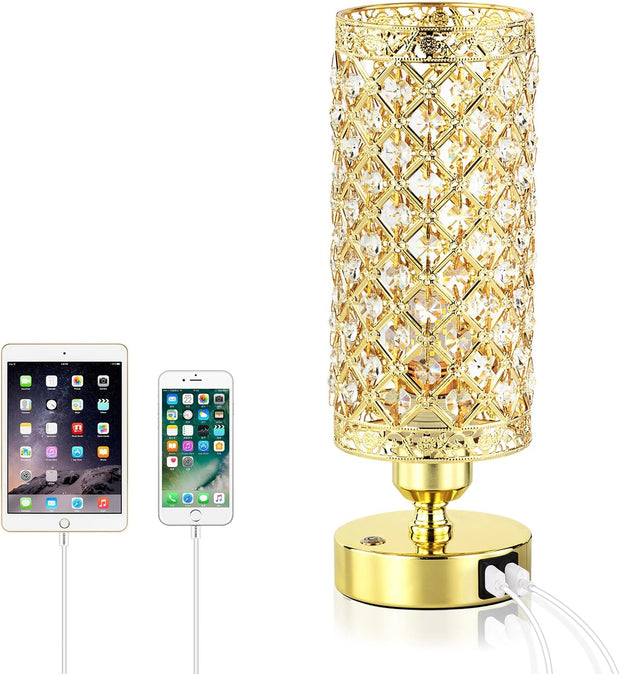 Crystal Bedside Table Lamp - 3 Color Options Lamps USB Nightstand Lamp | Yarra-Decor