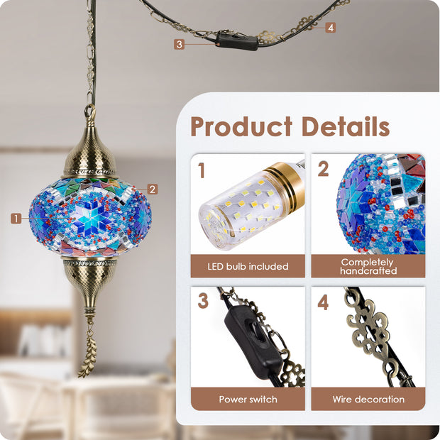 Turkish Moroccan Pendant Hanging Light with 15feet Cord | Yarra-Decor