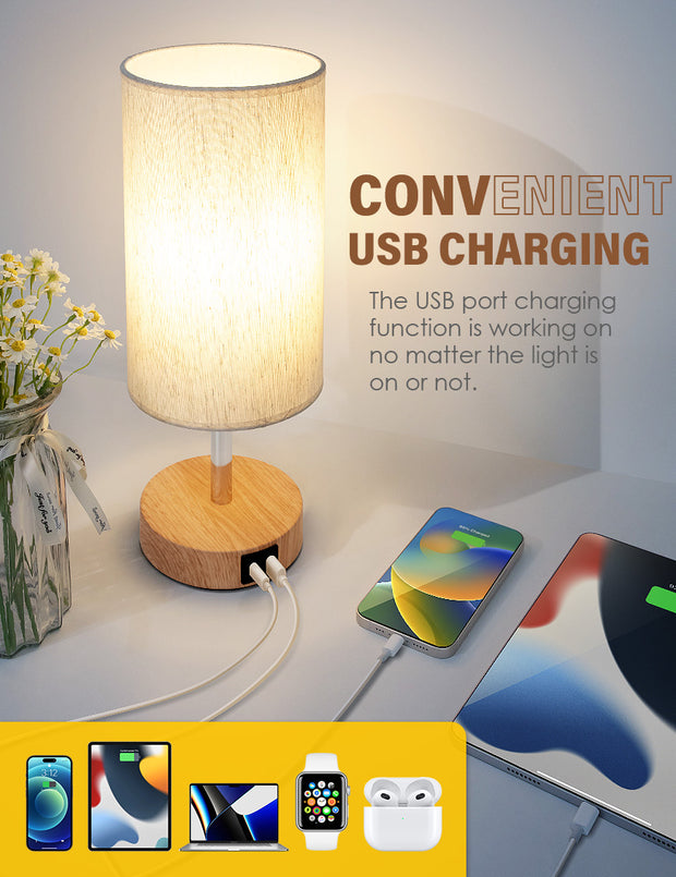 Bedside Lamps with USB Port - 3 Way Dimmable Touch Control Table Lamp  (2 Pack) | Yarra-Decor