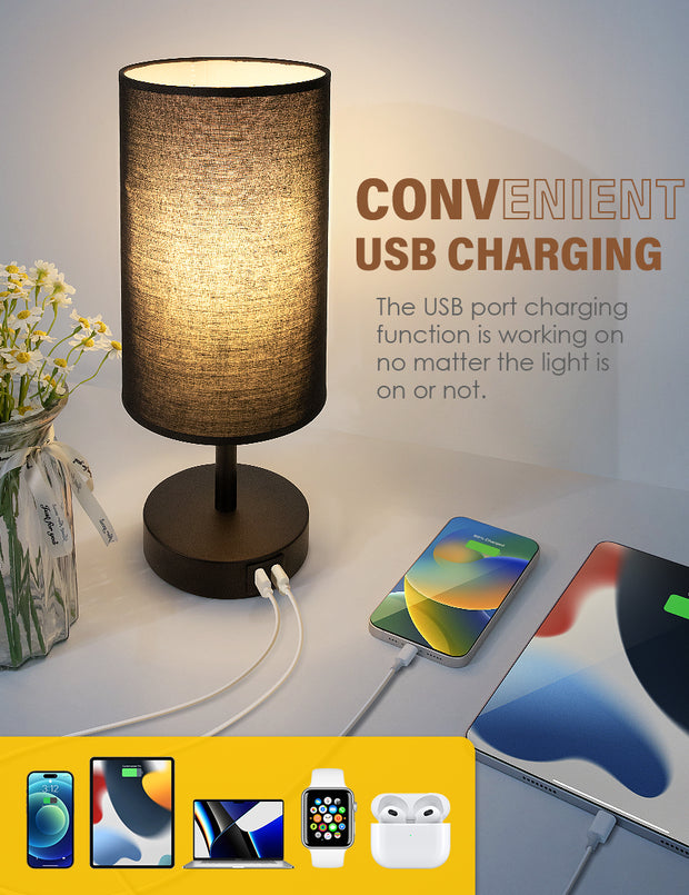 Bedside Lamps with USB Port - 3 Way Dimmable Touch Control Table Lamp (Single) | Yarra-Decor