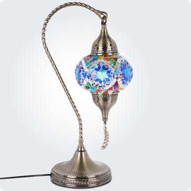 Turkish Moroccan Mosaic Table Lamp - 3 Color Options Swan Neck, 19