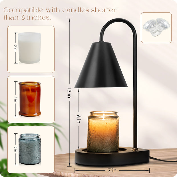 Candle Warmer Lamp - Dimmable Candle Lamp Warmer Electric with 2 Bulbs, Scented Wax Melter Warming Lamps No Smoke, Compatible with Various Candle Jars, Home Decor Gifts, Black Small Bedside Lamp