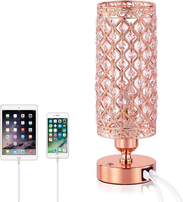 Crystal Bedside Table Lamp - 3 Color Options Lamps USB Nightstand Lamp | Yarra-Decor